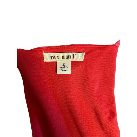 Miami Red Hot Racerback Embroidery Ruffle Faux Wrap Fit And Flare Halter Dress L - Picture 5 of 8